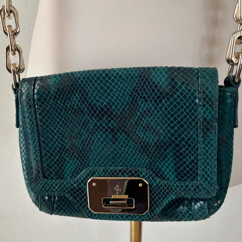Cole Haan Green Snakeskin Embossed Leather  Crossbody Bag